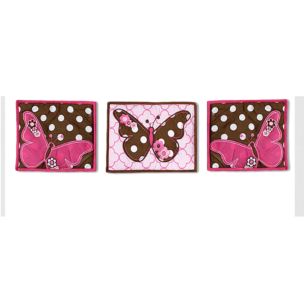 Butterflies Pink/Chocolate Girls Crib Bedding Set - Bacati - Crib Bedding Set - Bacati