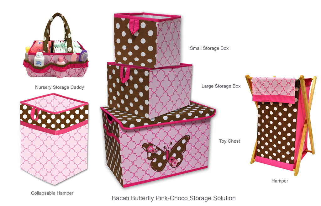 Bacati - Butterflies Girls Nursery Kids Storage Items, Pink/Chocolate - Bacati - Nursery/Kids Storage - Bacati