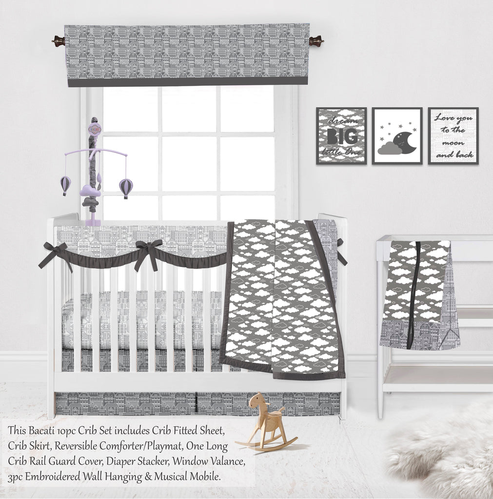 Clouds in the City White/Grey Neutral Crib Bedding Set - Bacati - Crib Bedding Set - Bacati