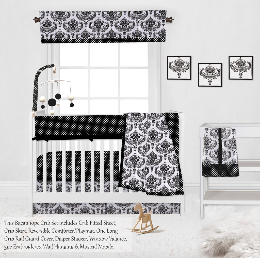 Classic Damask Black/Grey/White Neutral Crib Bedding Set - Bacati - Crib Bedding Set - Bacati