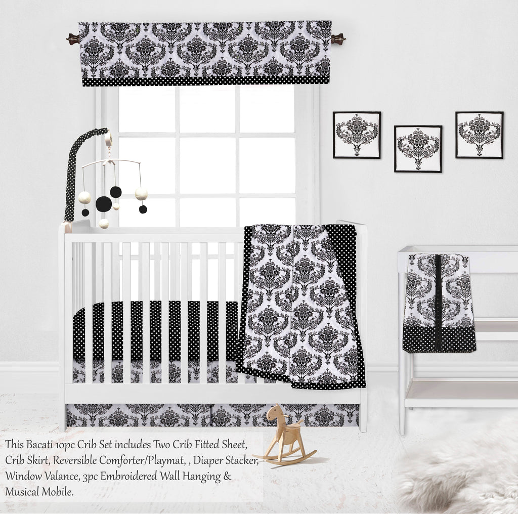 Classic Damask Black/Grey/White Neutral Crib Bedding Set - Bacati - Crib Bedding Set - Bacati