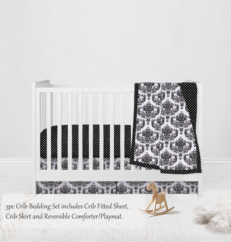 Classic Damask Black/Grey/White Neutral Crib Bedding Set - Bacati - Crib Bedding Set - Bacati