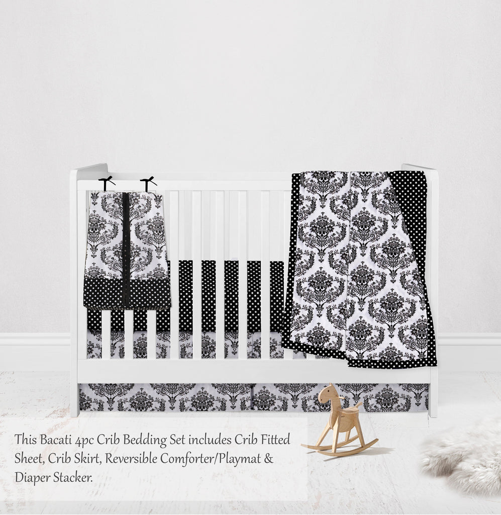 Classic Damask Black/Grey/White Neutral Crib Bedding Set - Bacati - Crib Bedding Set - Bacati