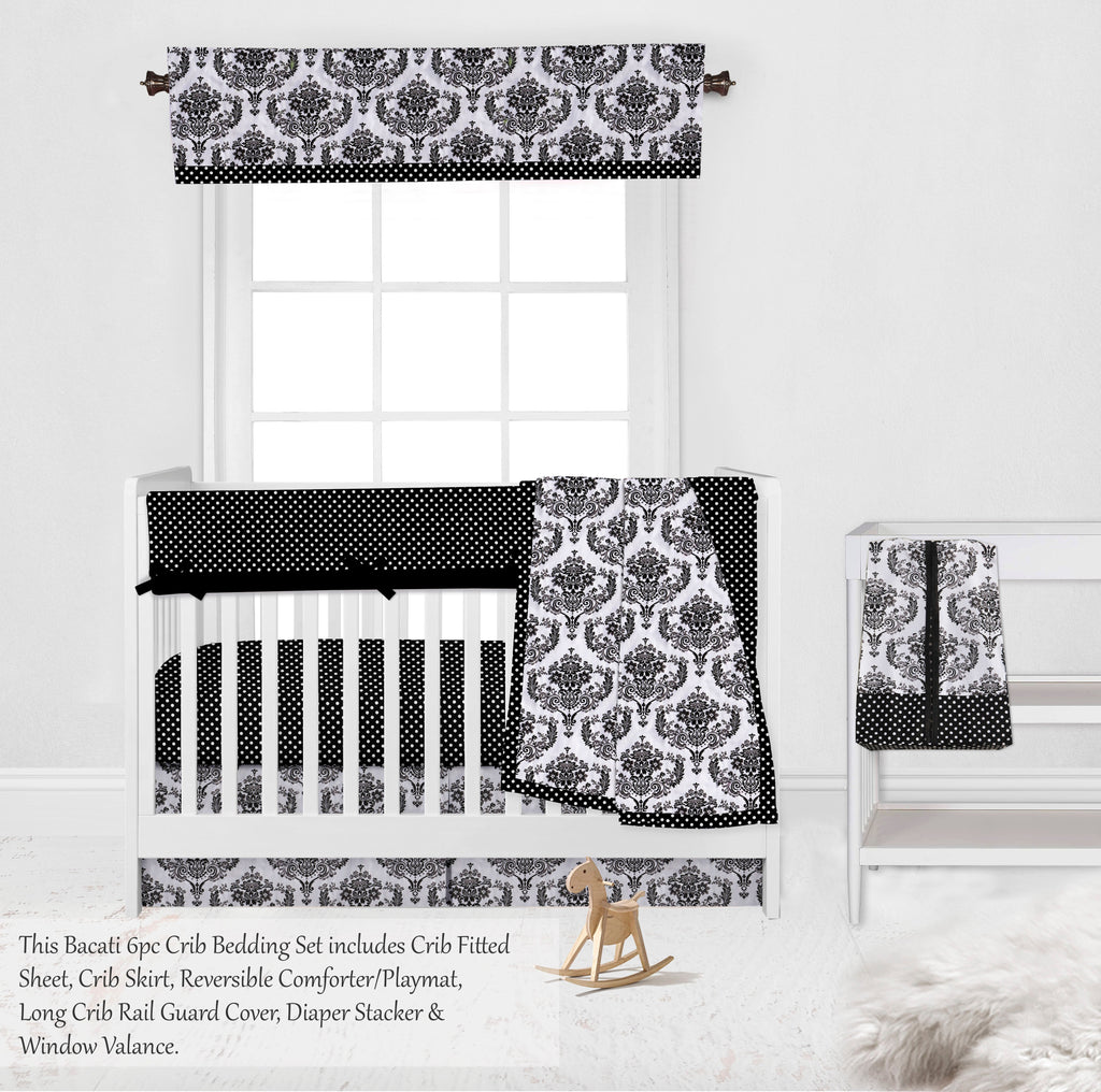 Classic Damask Black/Grey/White Neutral Crib Bedding Set - Bacati - Crib Bedding Set - Bacati