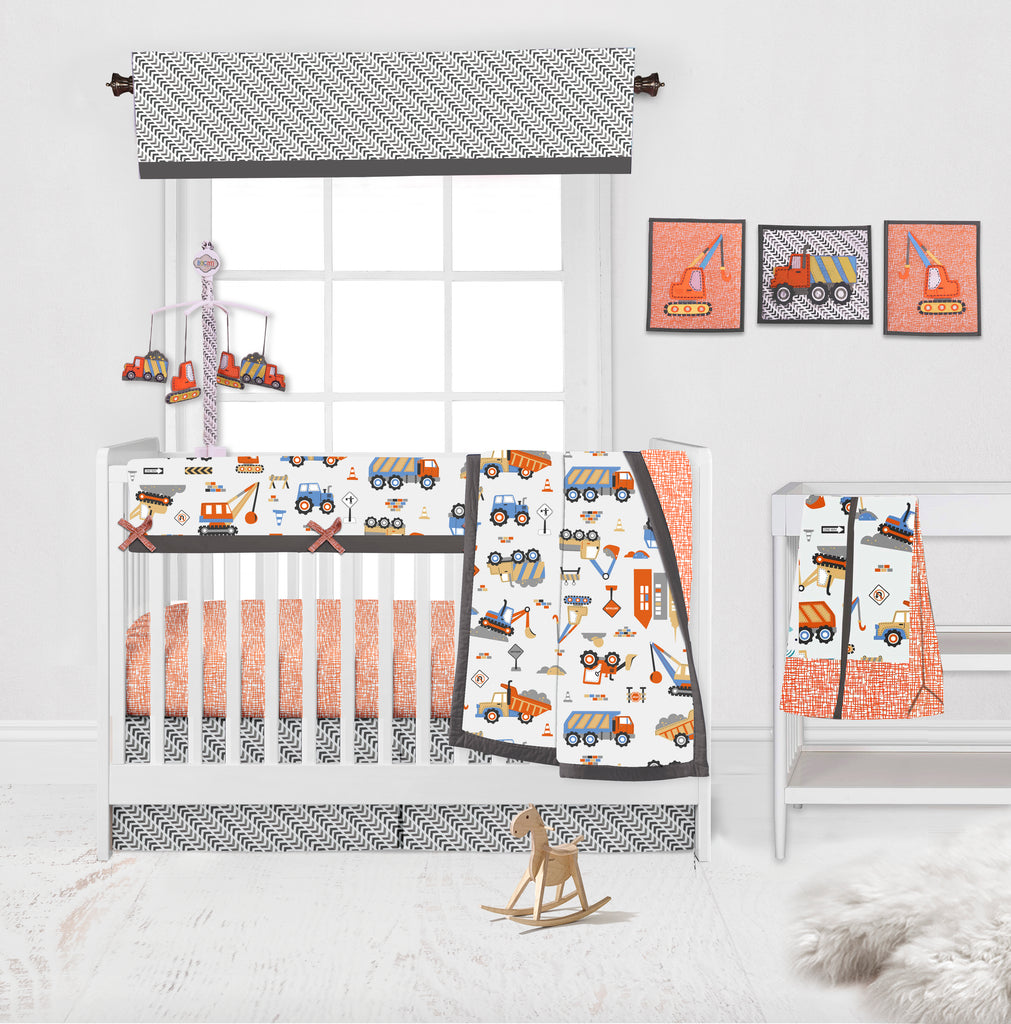 Long/Small Crib Rail Guard Covers Cotton, Construction, Yellow/Orange/Grey/Blue - Bacati - Crib Rail Guard - Bacati