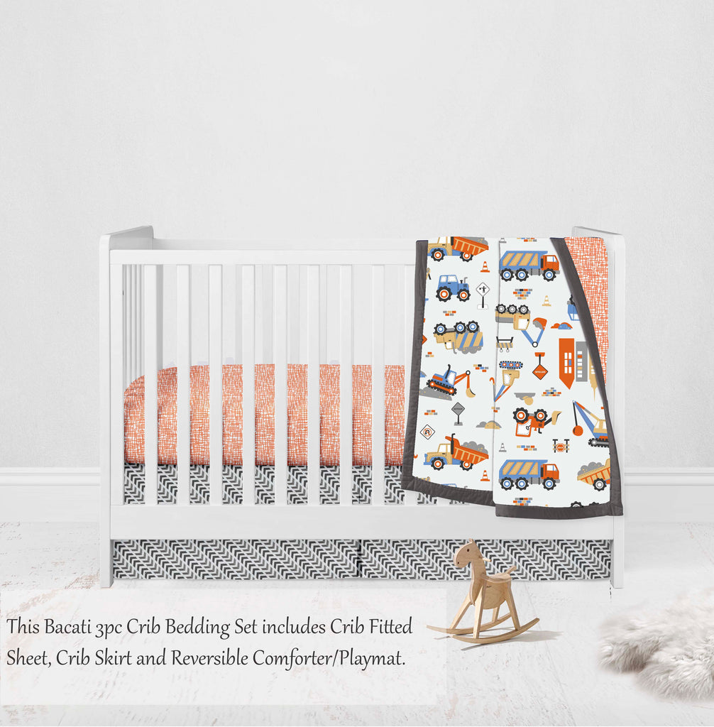 Construction Yellow/Orange/Blue/Grey Boys Crib Bedding Set - Bacati - Crib Bedding Set - Bacati