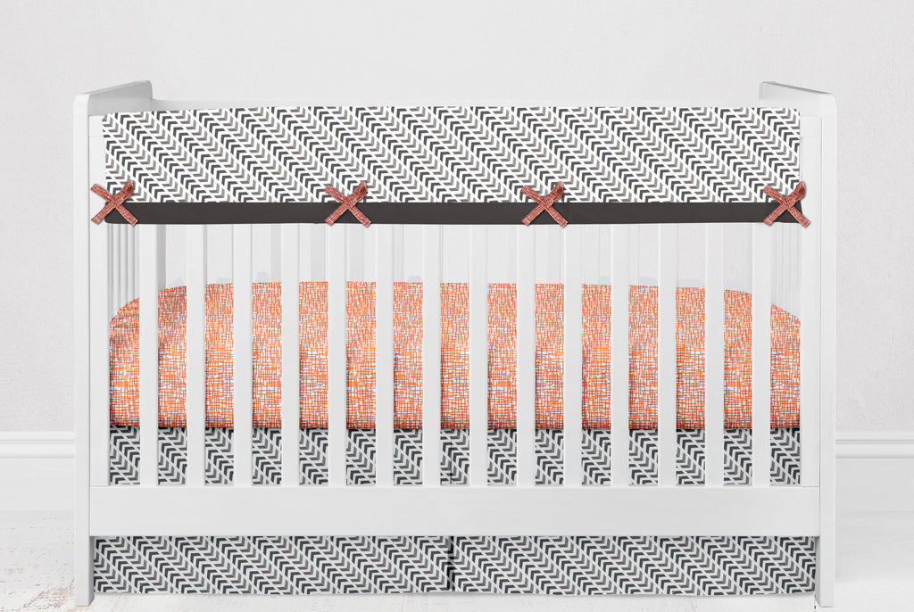 Long/Small Crib Rail Guard Covers Cotton, Construction, Yellow/Orange/Grey/Blue - Bacati - Crib Rail Guard - Bacati