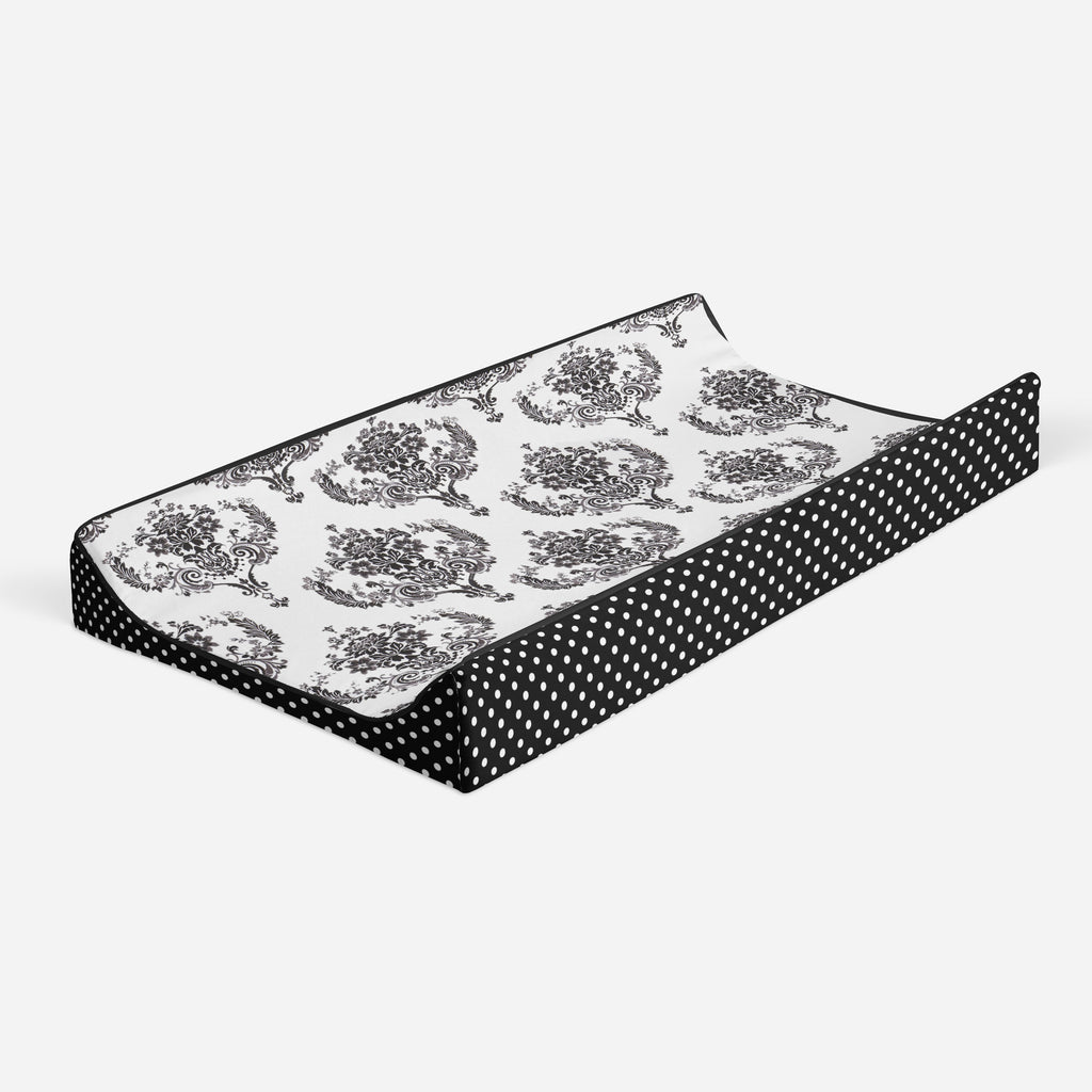 Classic Damask Black/White Neutral Quilted Changing Pad Cover - Bacati - Changing pad cover - Bacati