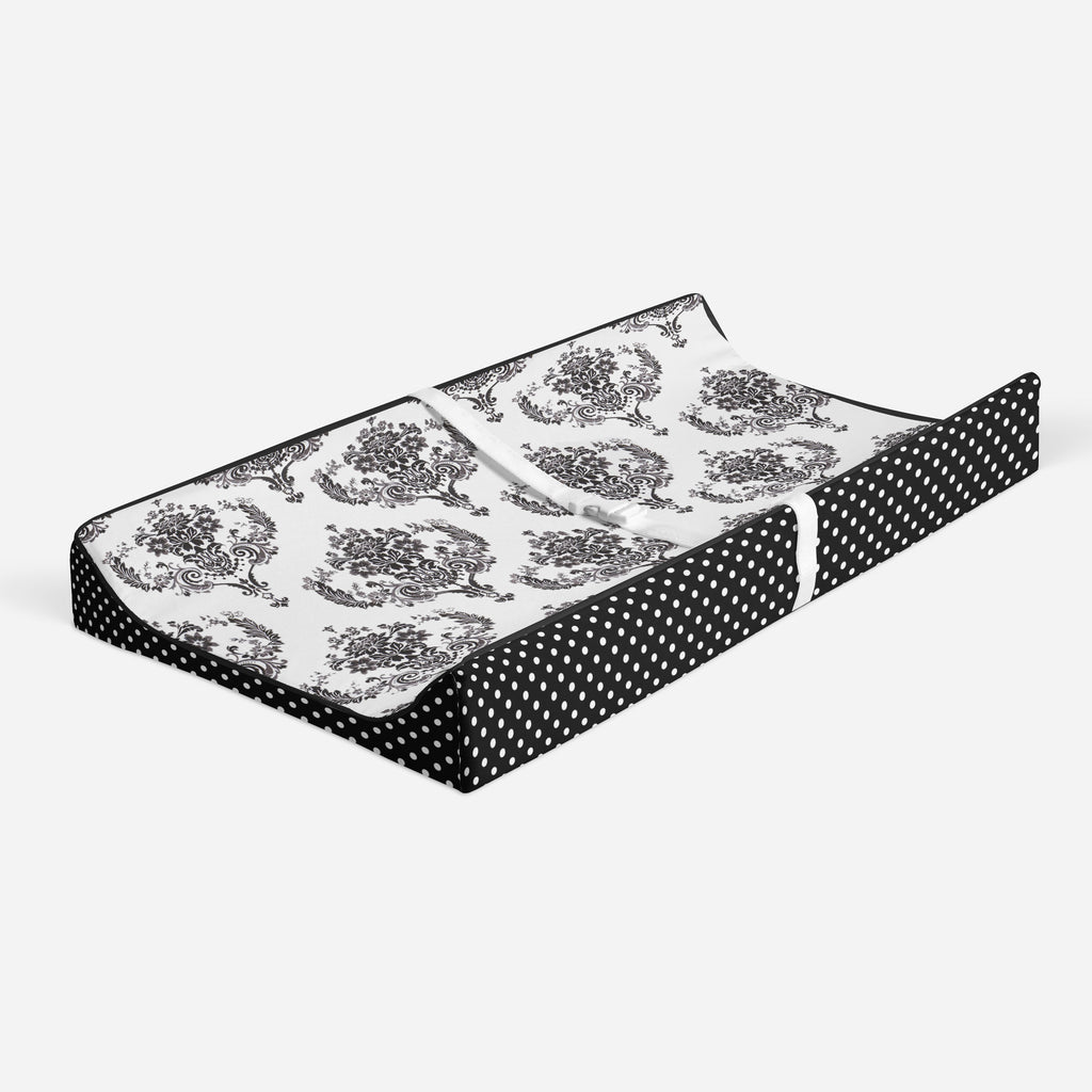 Classic Damask Black/White Neutral Quilted Changing Pad Cover - Bacati - Changing pad cover - Bacati