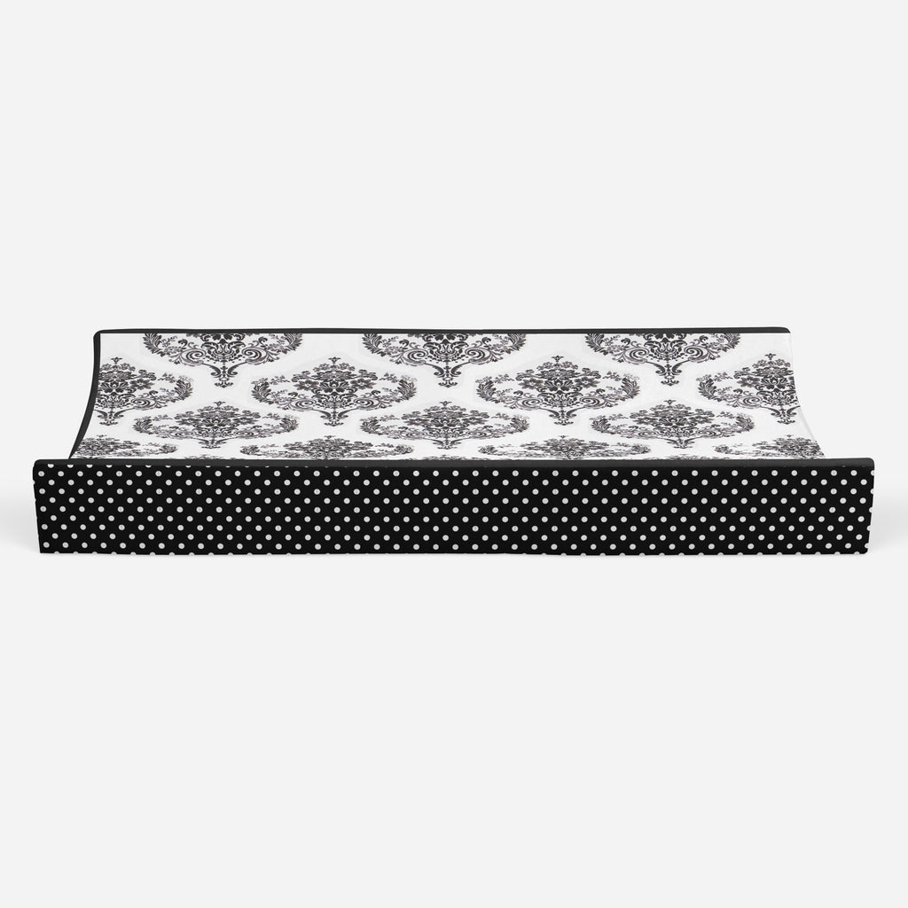 Classic Damask Black/White Neutral Quilted Changing Pad Cover - Bacati - Changing pad cover - Bacati