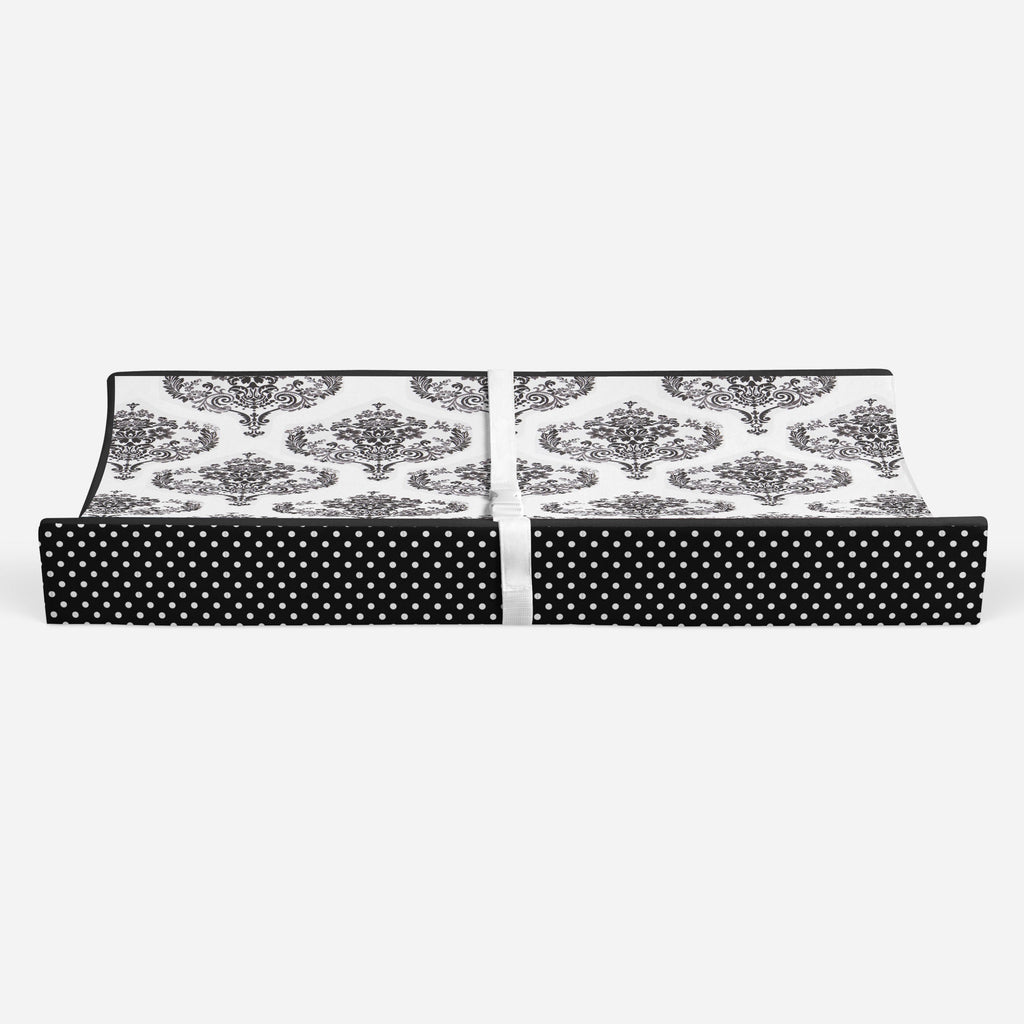Classic Damask Black/White Neutral Quilted Changing Pad Cover - Bacati - Changing pad cover - Bacati