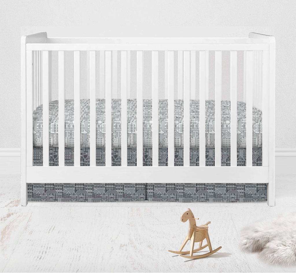 Clouds in the City White/Grey Neutral Crib Bedding Set - Bacati - Crib Bedding Set - Bacati