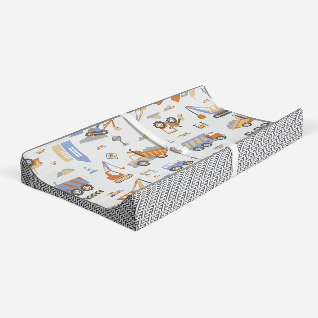 Construction Yellow/Orange/Grey/Blue Boys Quilted Changing Pad Cover - Bacati - Changing pad cover - Bacati