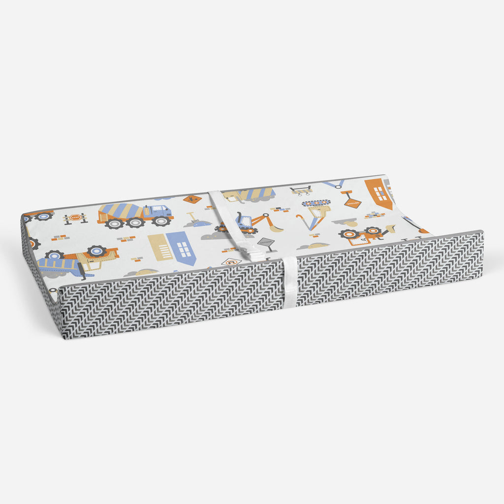 Construction Yellow/Orange/Grey/Blue Boys Quilted Changing Pad Cover - Bacati - Changing pad cover - Bacati