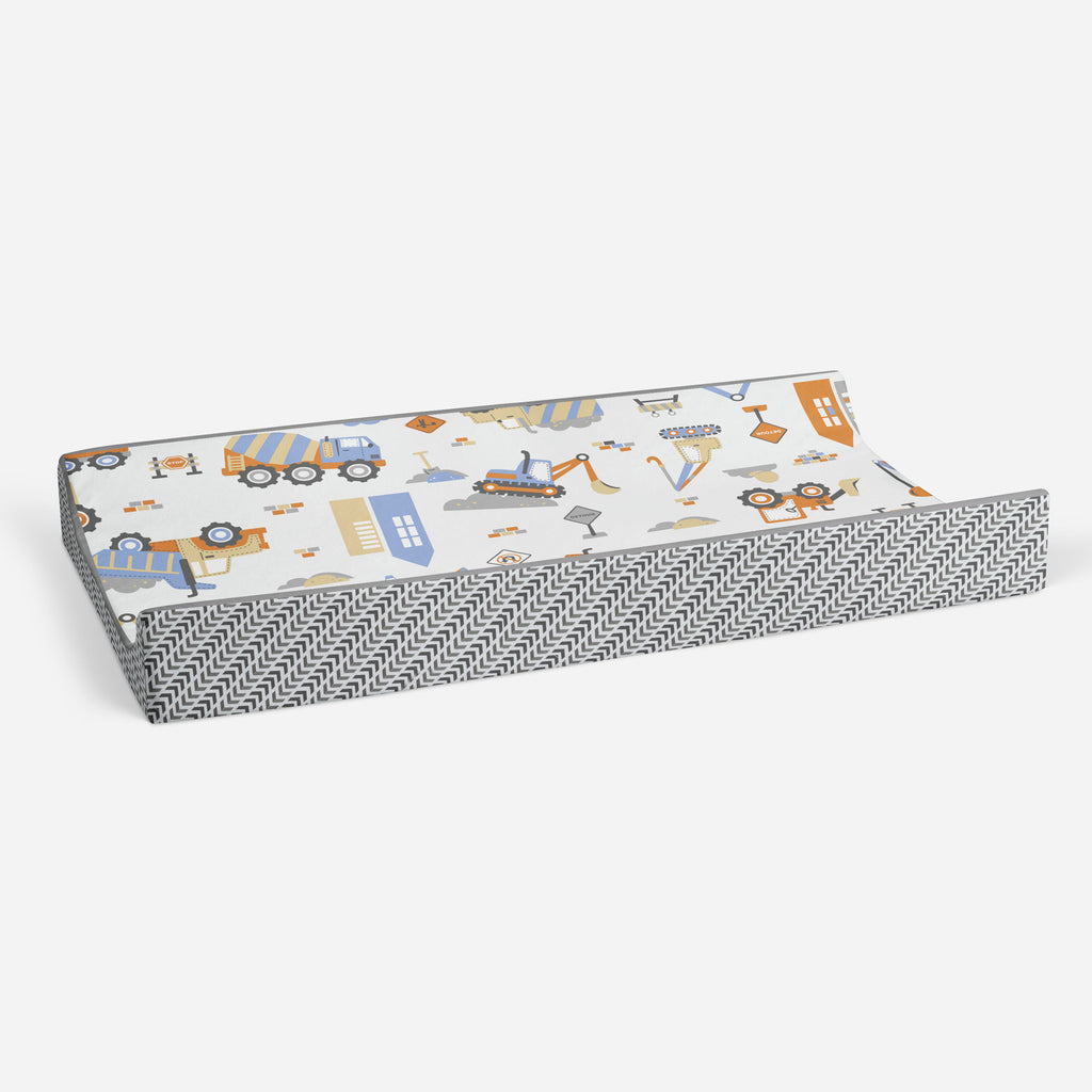 Construction Yellow/Orange/Grey/Blue Boys Quilted Changing Pad Cover - Bacati - Changing pad cover - Bacati