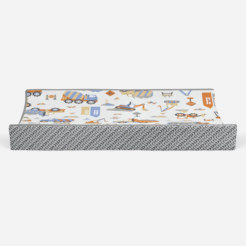 Construction Yellow/Orange/Grey/Blue Boys Quilted Changing Pad Cover - Bacati - Changing pad cover - Bacati