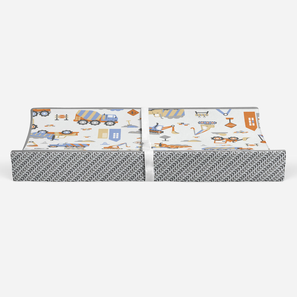 Construction Yellow/Orange/Grey/Blue Boys Quilted Changing Pad Cover - Bacati - Changing pad cover - Bacati