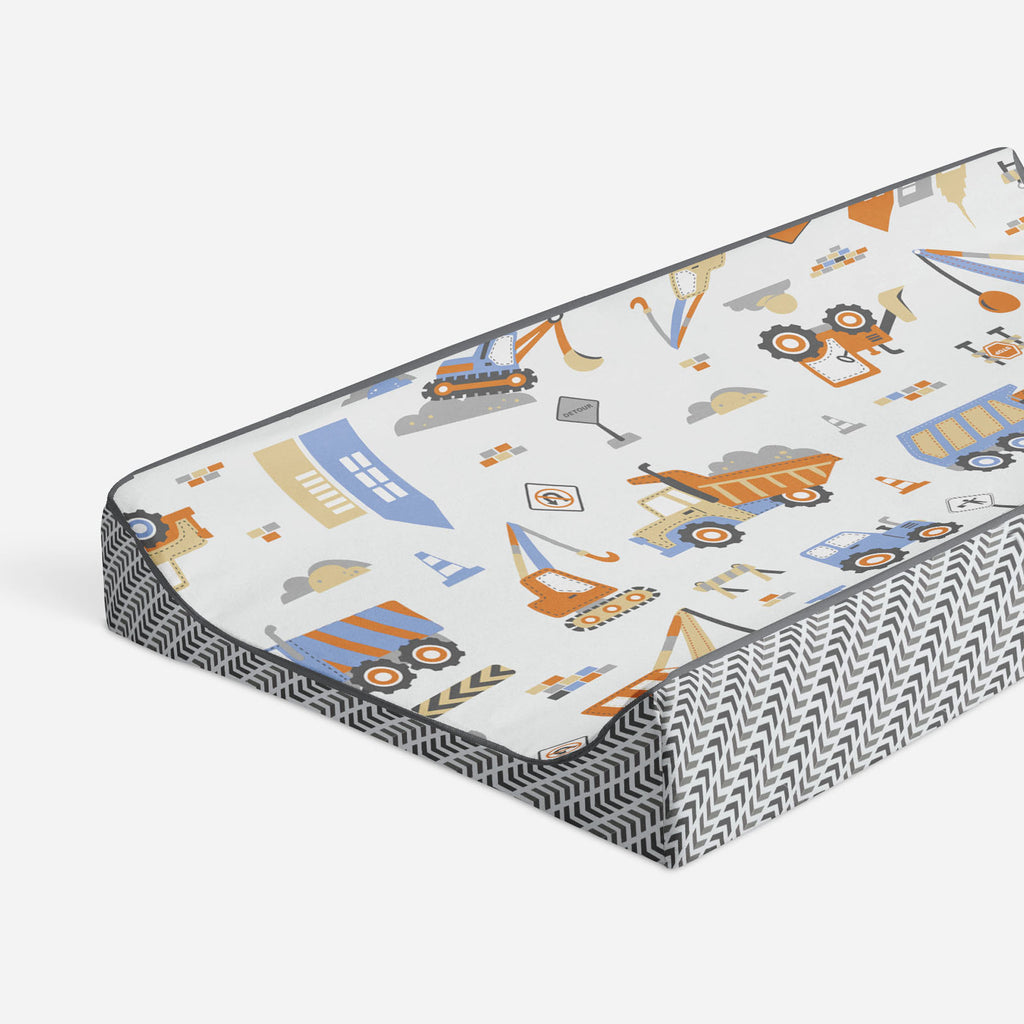 Construction Yellow/Orange/Grey/Blue Boys Quilted Changing Pad Cover - Bacati - Changing pad cover - Bacati