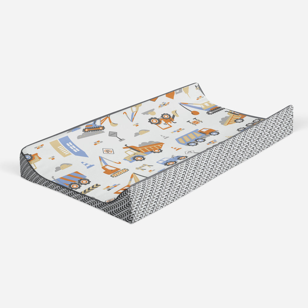 Construction Yellow/Orange/Grey/Blue Boys Quilted Changing Pad Cover - Bacati - Changing pad cover - Bacati