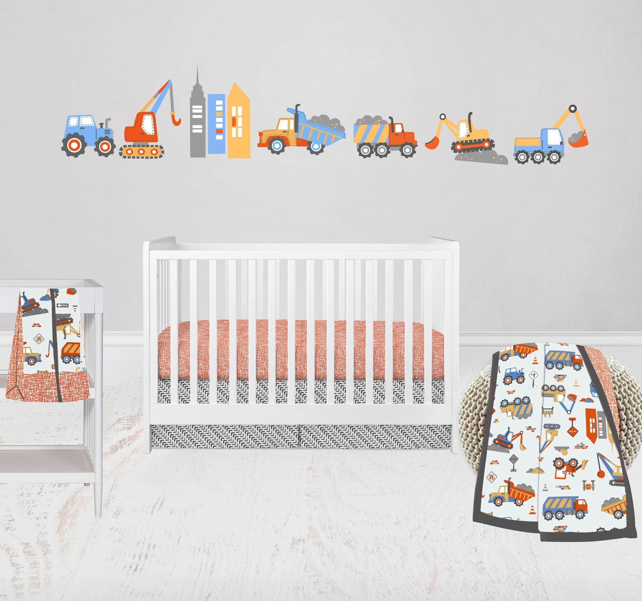 Bacati Construction 4 Piece Crib Bedding Set with Diaper Stacker Y