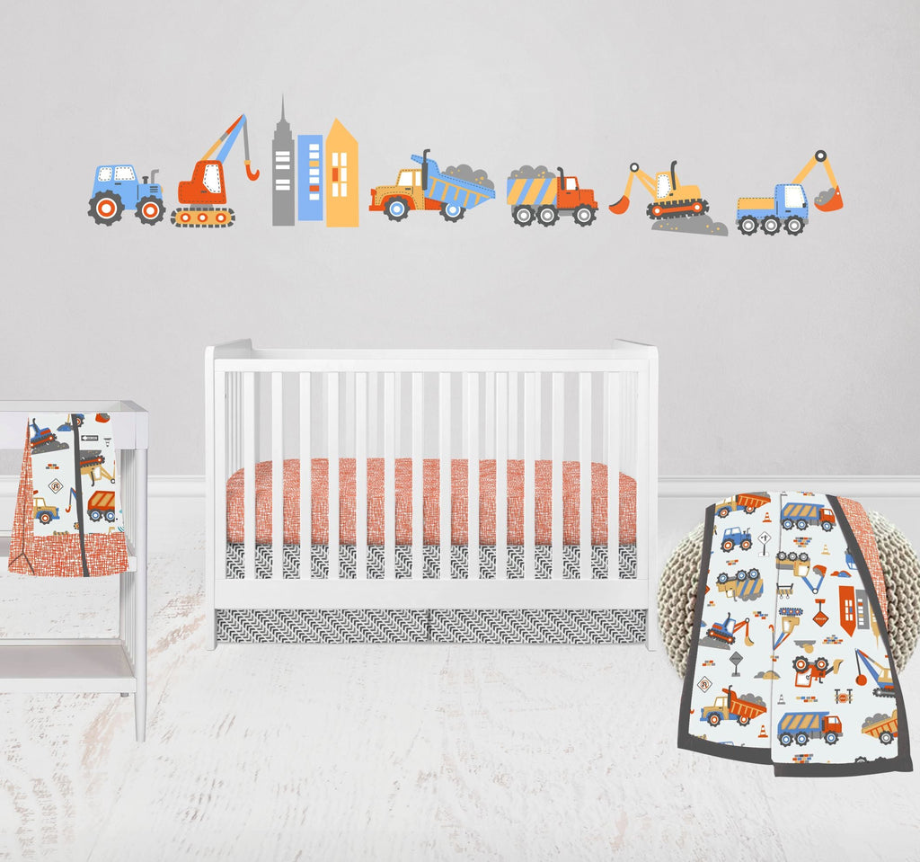 Construction Yellow/Orange/Blue/Grey Boys Crib Bedding Set - Bacati - Crib Bedding Set - Bacati