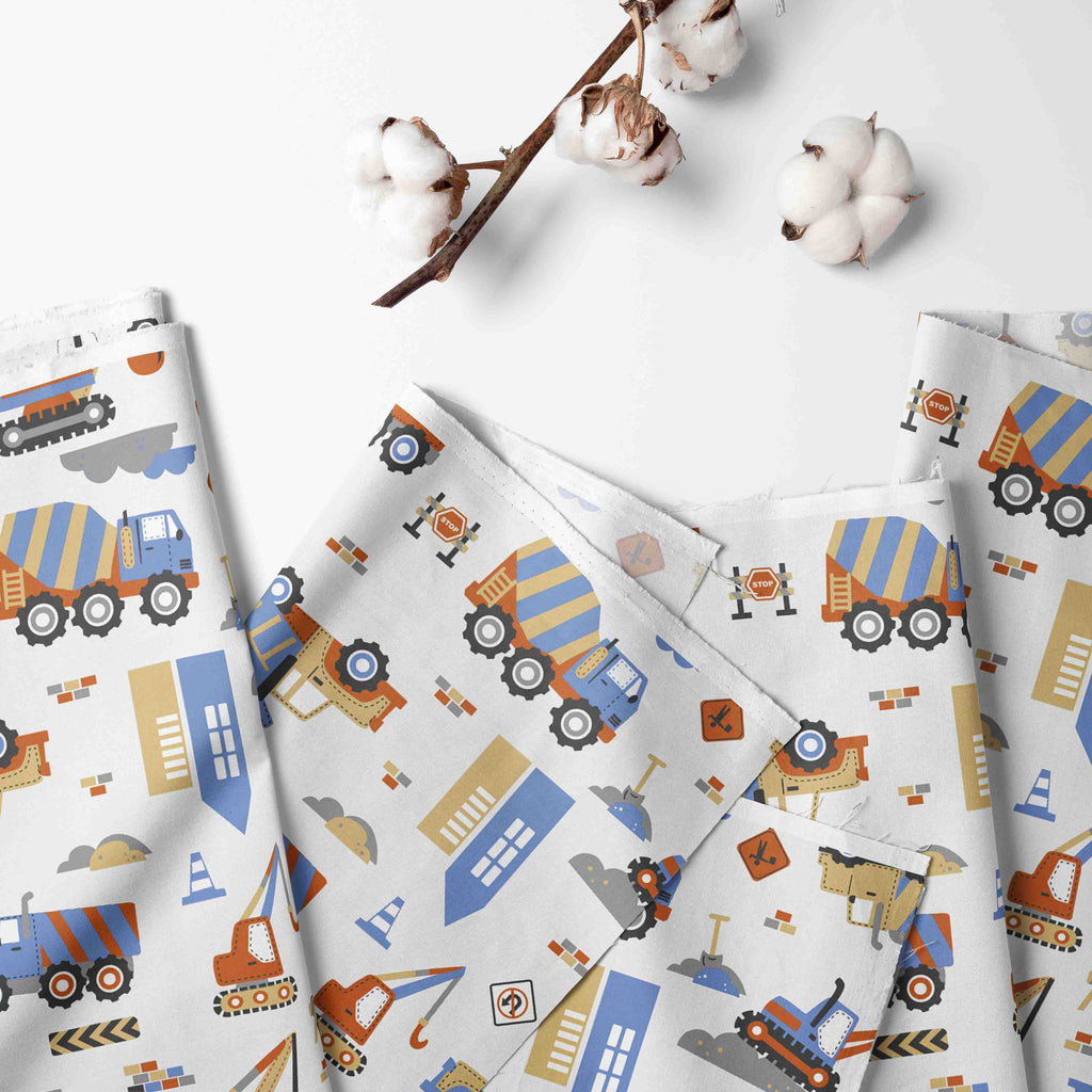 Bacati - Long/Small Crib Rail Guard Covers Cotton, Construction, Yellow/Orange/Grey/Blue - Bacati - Crib Rail Guard - Bacati