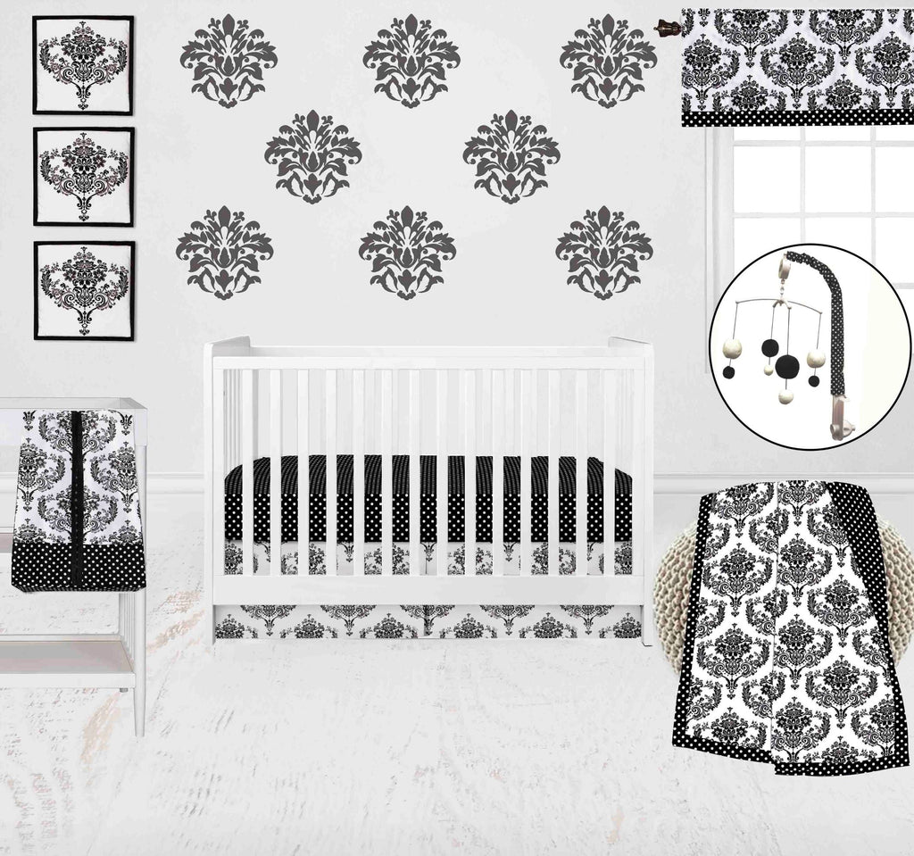 Classic Damask Black/Grey/White Neutral Crib Bedding Set - Bacati - Crib Bedding Set - Bacati