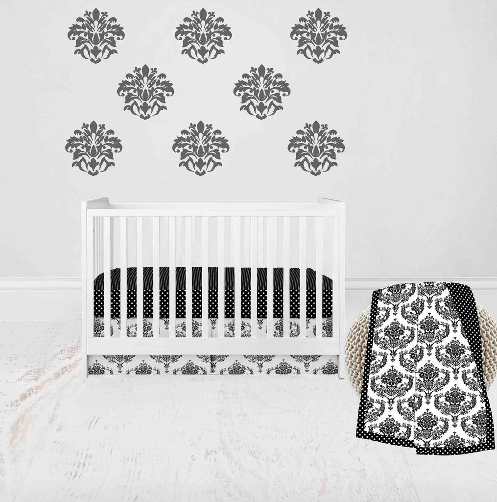 Classic Damask Black/Grey/White Neutral Crib Bedding Set - Bacati - Crib Bedding Set - Bacati