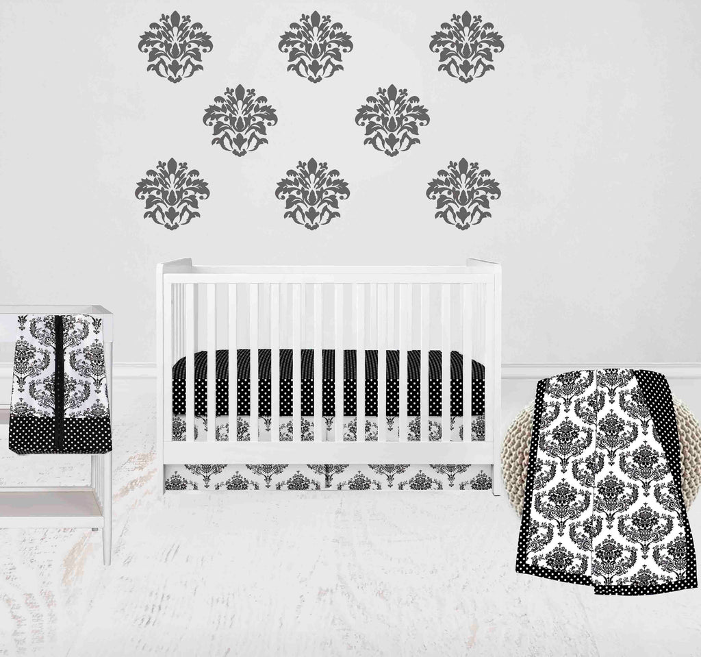 Classic Damask Black/Grey/White Neutral Crib Bedding Set - Bacati - Crib Bedding Set - Bacati