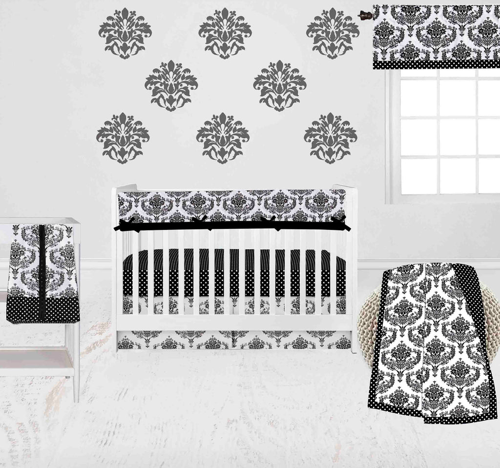 Classic Damask Black/Grey/White Neutral Crib Bedding Set - Bacati - Crib Bedding Set - Bacati