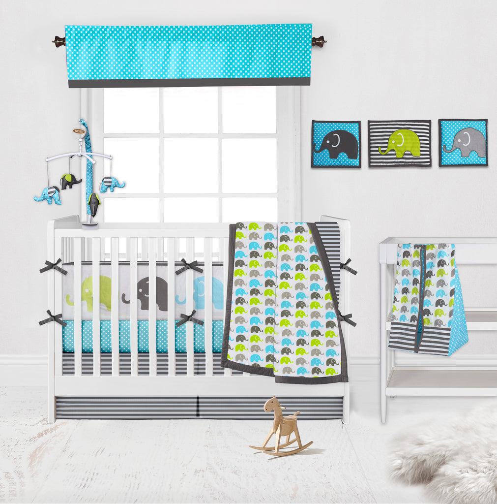 Elephants Aqua/Lime/Grey Musical Baby Crib Mobile - Bacati - Musical Baby Crib Mobile - Bacati