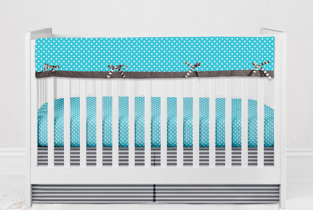 Long/Small Crib Rail Guard Covers Cotton Elephants Aqua/Lime/Grey - Bacati - Crib Rail Guard - Bacati