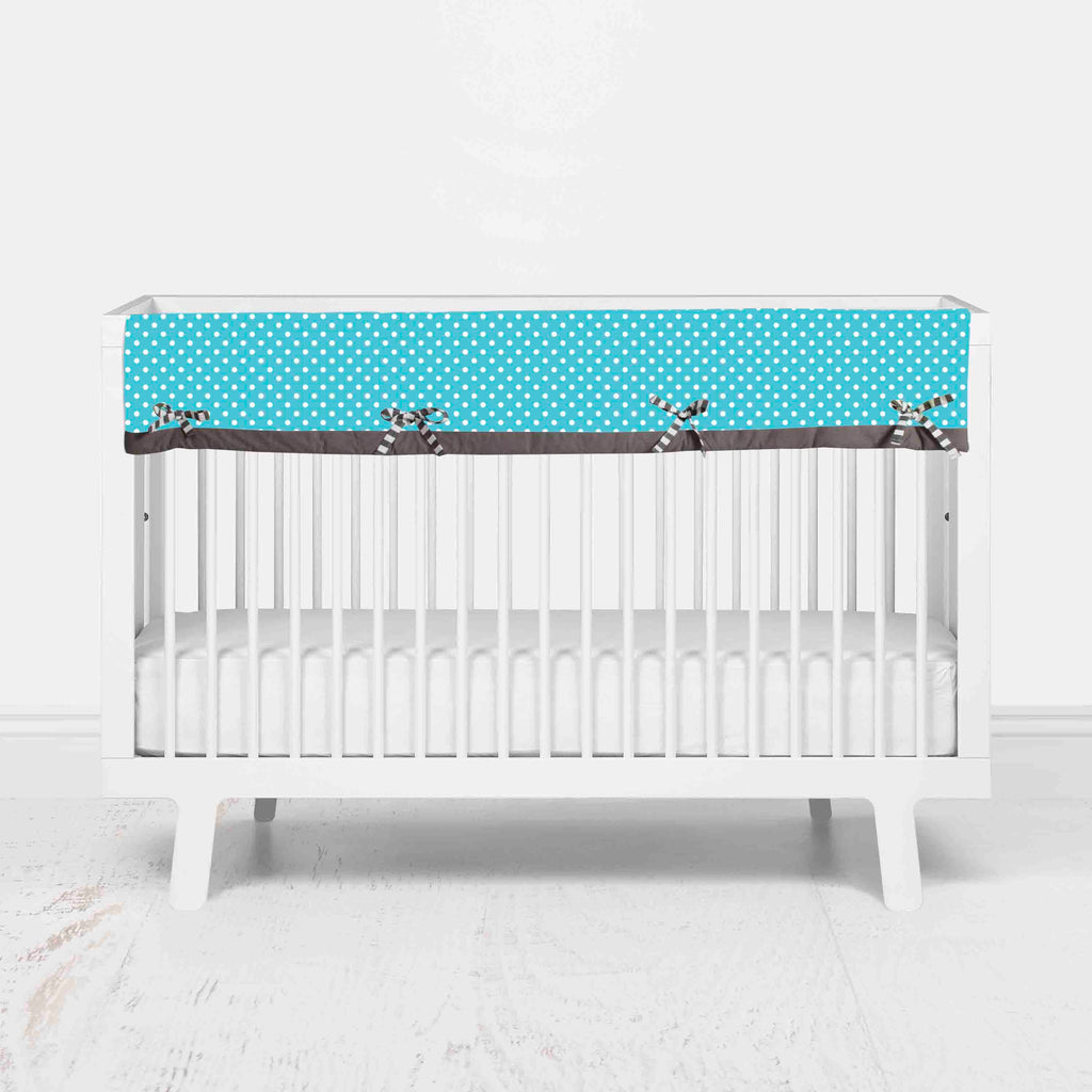 Bacati - Long/Small Crib Rail Guard Covers Cotton Elephants Aqua/Lime/Grey - Bacati - Crib Rail Guard - Bacati