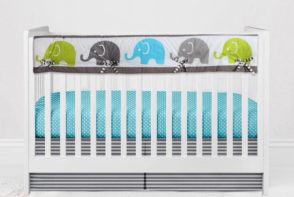 Long/Small Crib Rail Guard Covers Cotton Elephants Aqua/Lime/Grey - Bacati - Crib Rail Guard - Bacati