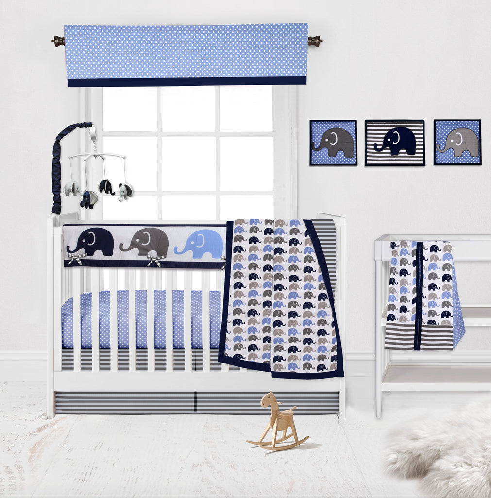 Crib Rail Guard Covers with Safety Padding, Elephants Blue/Grey - Bacati - Crib Rail Guard - Bacati