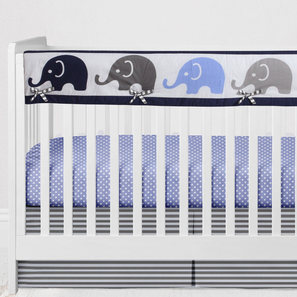Crib Rail Guard Covers with Safety Padding, Elephants Blue/Grey - Bacati - Crib Rail Guard - Bacati