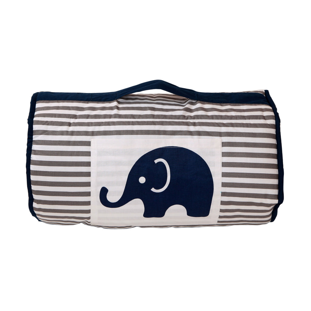 Bacati - Toddlers Daycare/Sleepover Nap Mat with Pillow & Blanket, Elephants Blue/Grey - Bacati - Toddler Napmat - Bacati