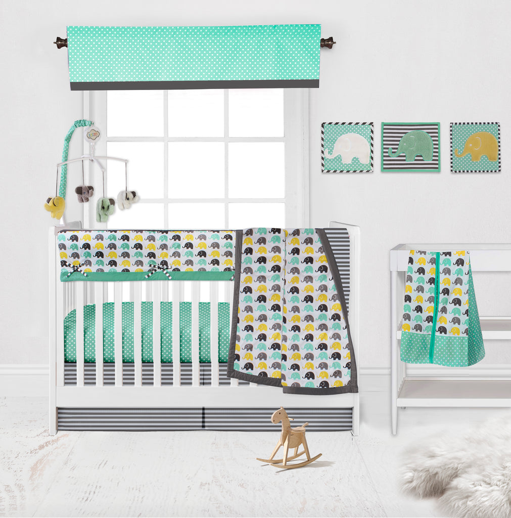 Elephants Mint/Yellow/Grey Musical Baby Crib Mobile - Bacati - Musical Baby Crib Mobile - Bacati