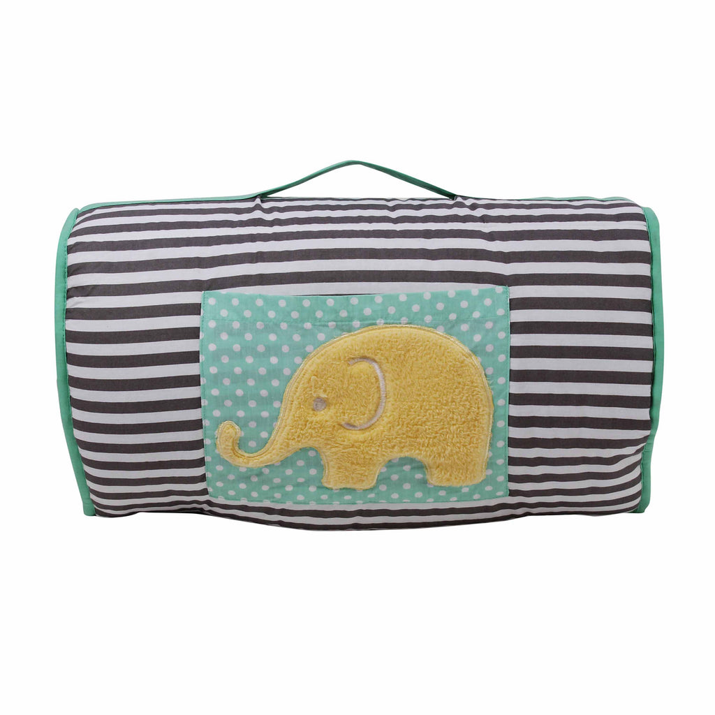 Bacati - Toddlers Daycare/Sleepover Nap Mat with Pillow & Blanket, Elephants Mint/Yellow/Grey - Bacati - Toddler Napmat - Bacati