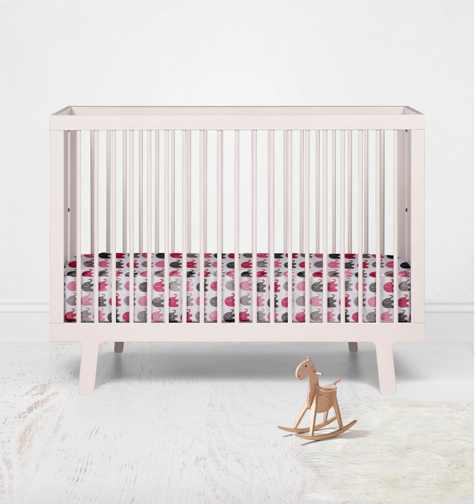 Crib or Toddler Bed Fitted Sheet Elephants, Pink/Grey - Bacati - Crib/Toddler Fitted Sheet - Bacati