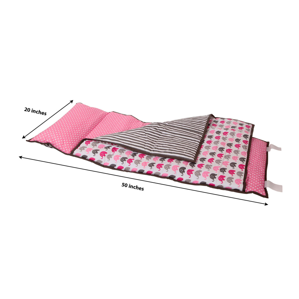 Bacati - Toddlers Daycare/Sleepover Nap Mat with Pillow & Blanket, Elephants Pink/Grey - Bacati - Toddler Napmat - Bacati
