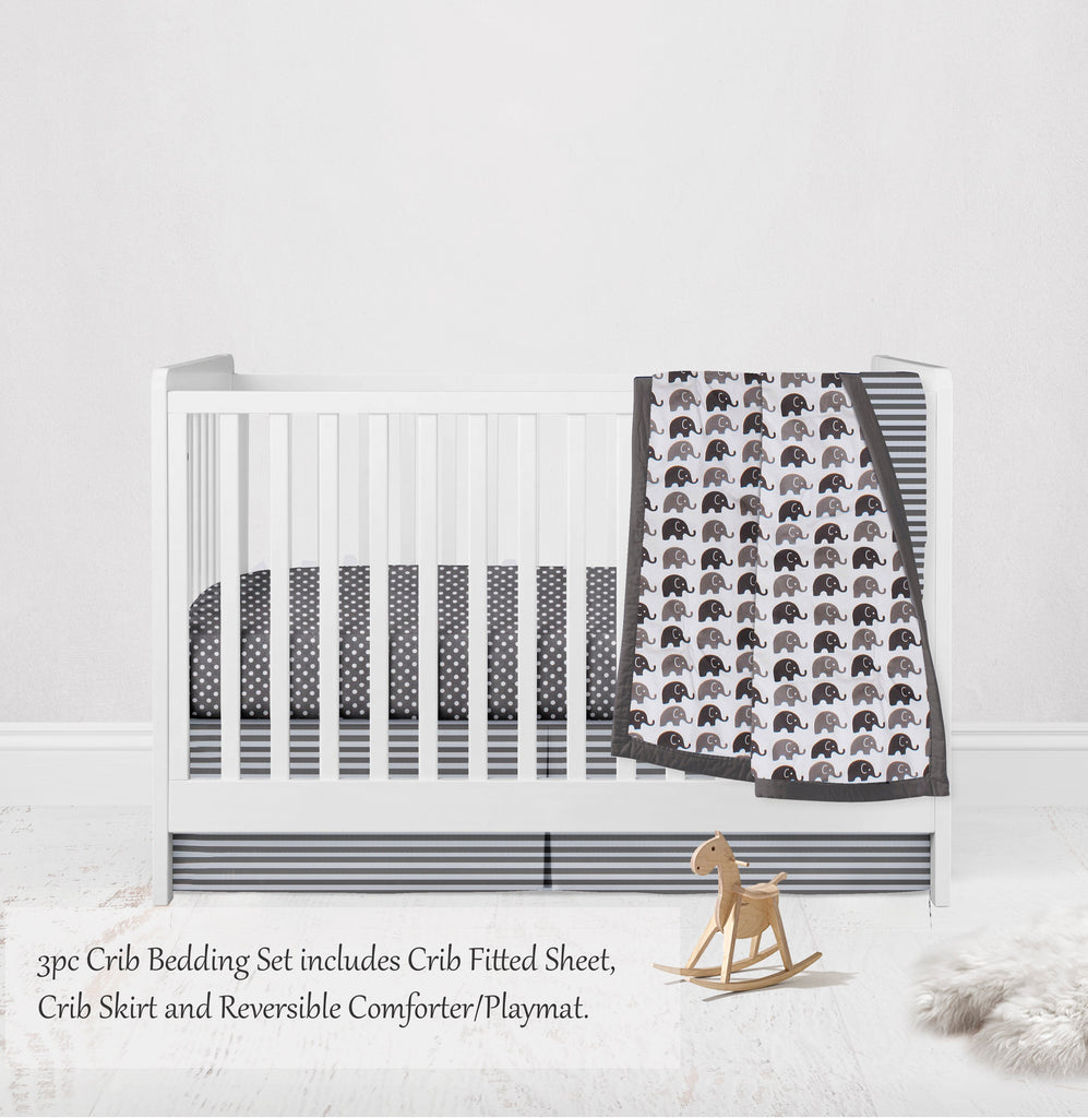 Elephants White/Grey Neutral Crib Bedding Set - Bacati - Crib Bedding Set - Bacati