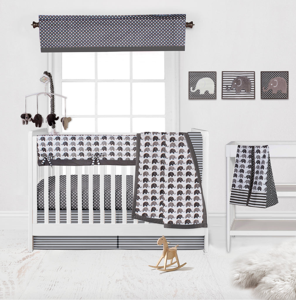 Long/Small Crib Rail Guard Covers Cotton Elephants White/Grey - Bacati - Crib Rail Guard - Bacati