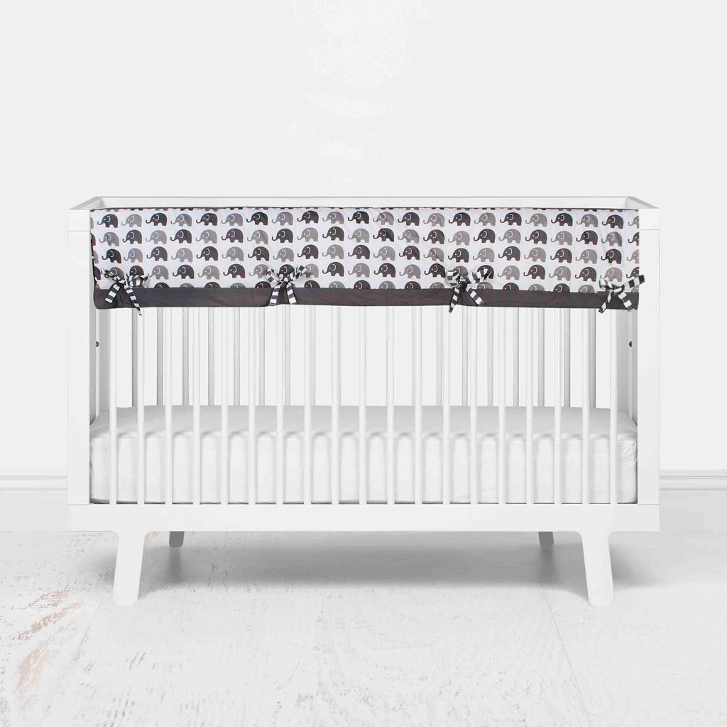 Bacati - Long/Small Crib Rail Guard Covers Cotton Elephants White/Grey - Bacati - Crib Rail Guard - Bacati