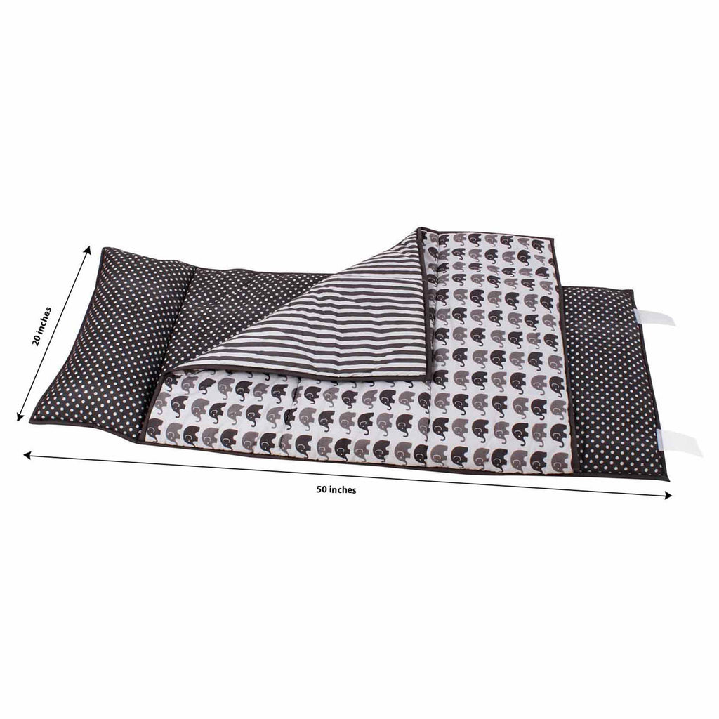 Bacati - Toddlers Daycare/Sleepover Nap Mat with Pillow & Blanket, Elephants White/Grey - Bacati - Toddler Napmat - Bacati