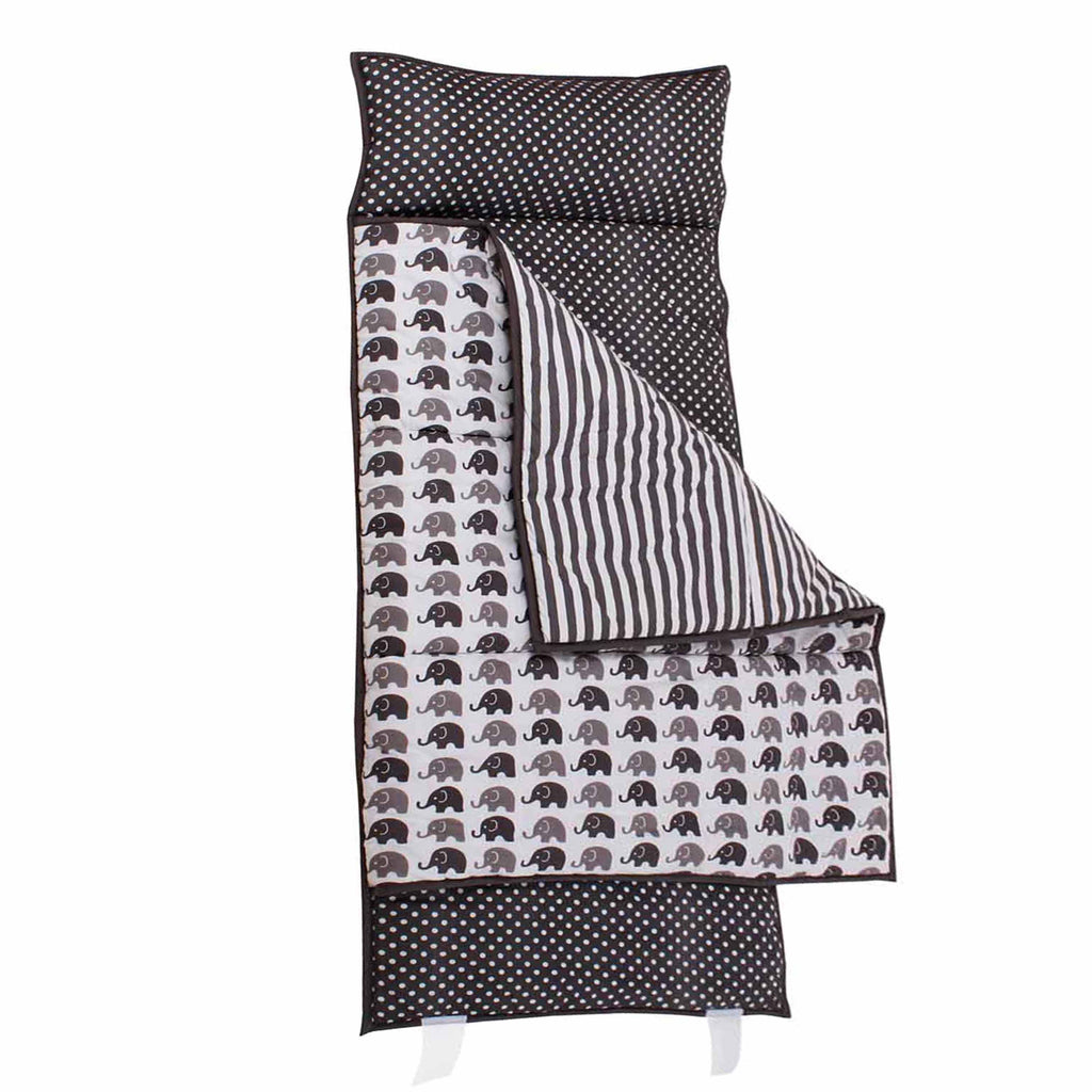 Bacati - Toddlers Daycare/Sleepover Nap Mat with Pillow & Blanket, Elephants White/Grey - Bacati - Toddler Napmat - Bacati