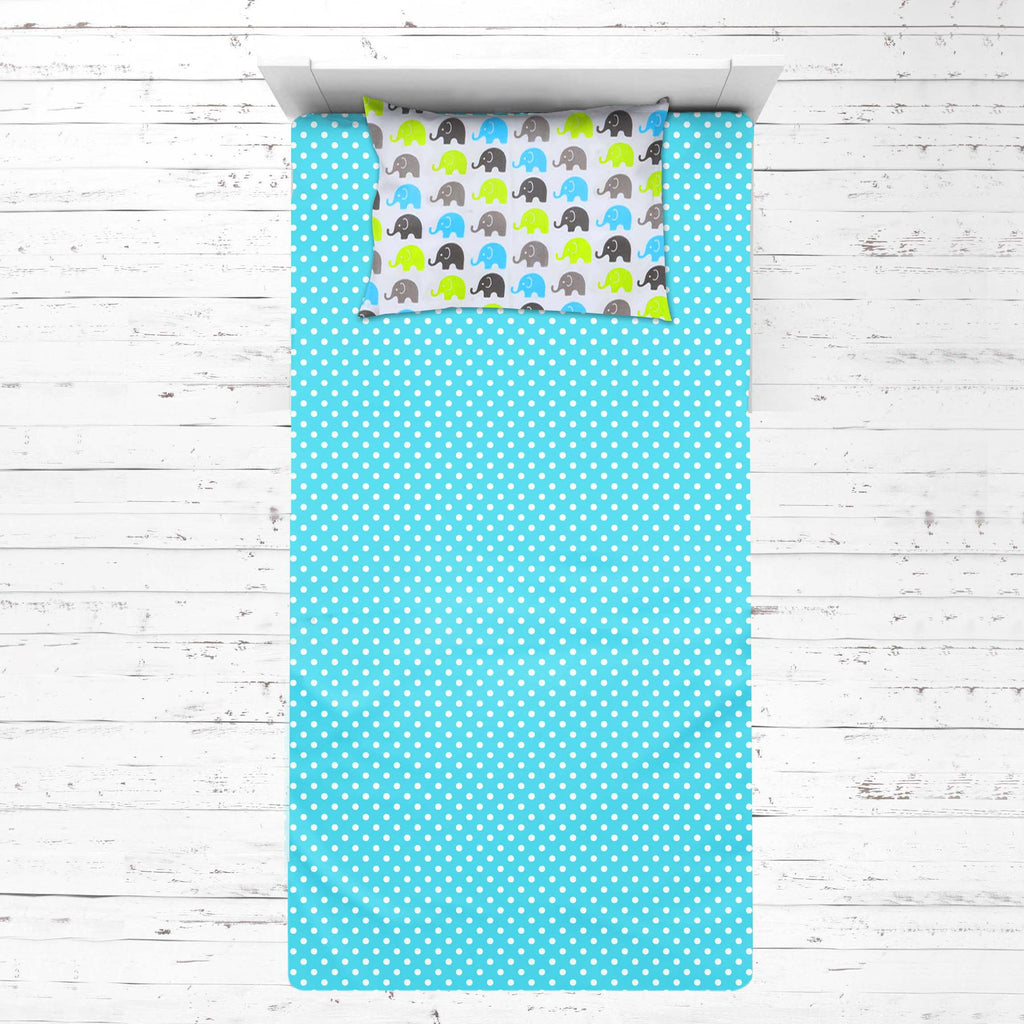 Bacati - Toddler Bedding/Sheet Set 100% Cotton Percale, Elephants Aqua/Lime/Grey - Bacati - 4 pc Toddler Bedding Set - Bacati