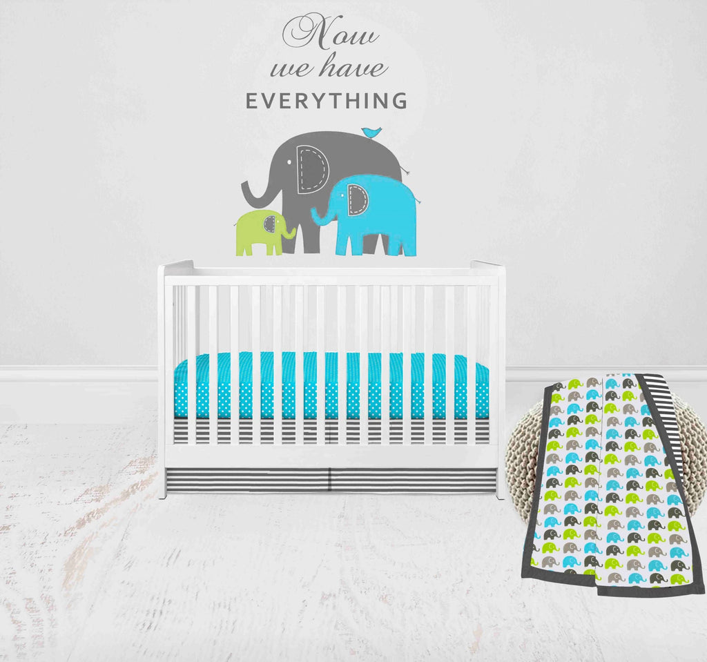 Elephants Aqua/Lime/Grey Neutral Crib Bedding Set - Bacati - Crib Bedding Set - Bacati