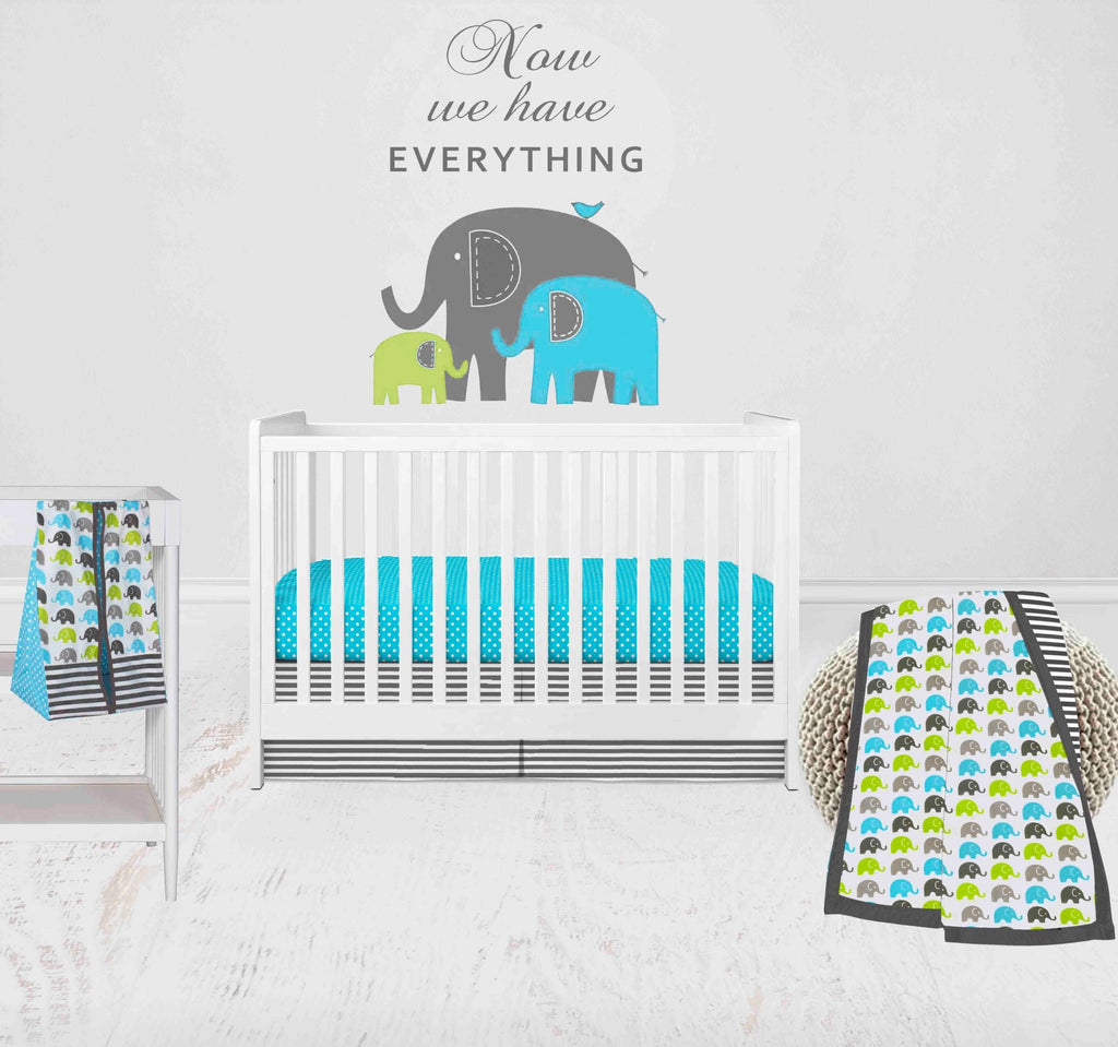 Elephants Aqua/Lime/Grey Neutral Crib Bedding Set - Bacati - Crib Bedding Set - Bacati