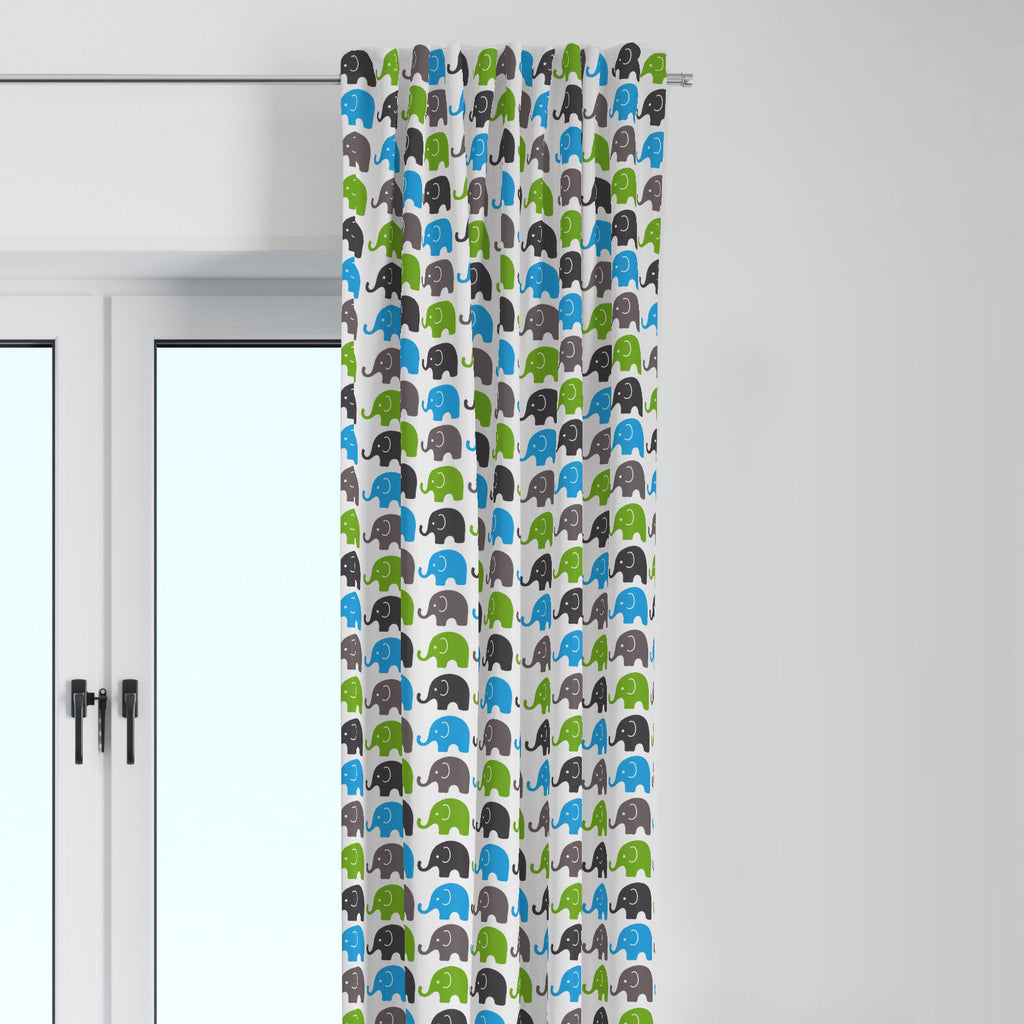 Bacati - Elephants Aqua/Lime/Grey Window Curtain Panel/Valance - Bacati - Window Treatments - Bacati